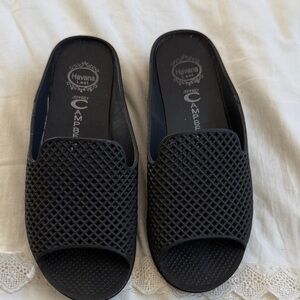 Jeffrey Campbell Navy Mesh Slide Sandals